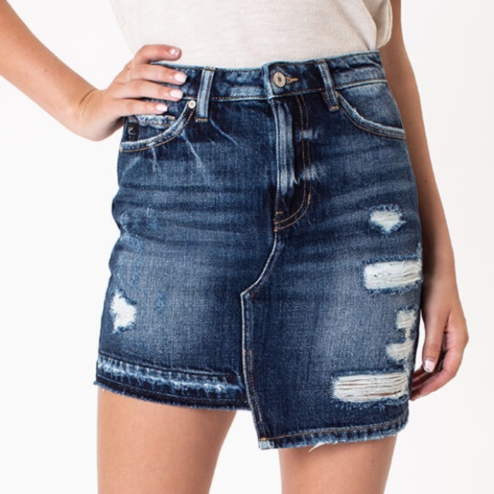 KanCan Valentina Distressed Denim Jean Mini Skirt Small